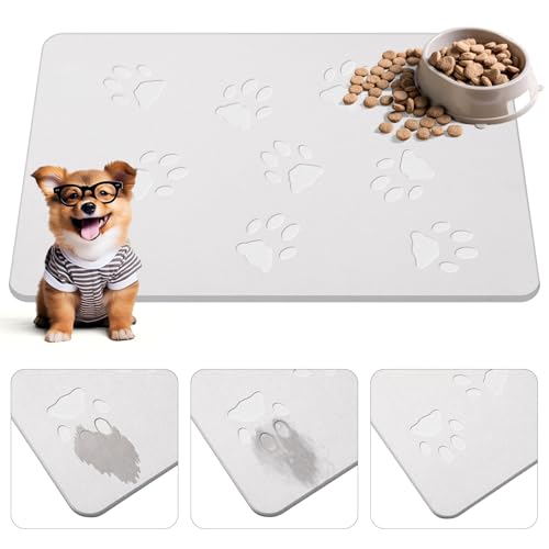 Drydiet Pet Gift Stone Pet Feeding Mat Diatomeous Earth Absorbent Non Slip Cat Dog Mat for Food and Water Quick Drying Easy to Clean Dog Placemat for Bowl Dish (Light Grey, 16 x 24 Inch) von Drydiet