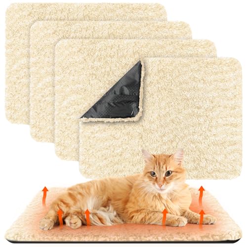 Drydiet Selbstwärmendes Katzenbett, selbstheizend, für Hunde und Katzen, extra warm, thermisch, waschbar, Haustierbett, Matte für drinnen und draußen, 4 Stück von Drydiet