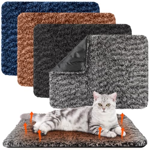 Drydiet Selbstwärmendes Katzenbett, selbstheizend, extra warm, thermisch, waschbar, für drinnen und draußen, 40,6 x 50,8 cm, Grau, Braun, Marineblau, Schwarz, 4 Stück von Drydiet