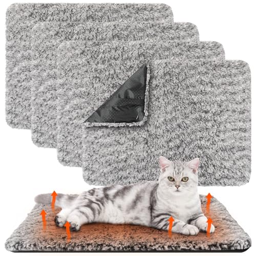 Drydiet Selbstwärmendes Katzenbett, selbstheizend, extra warm, thermisch, waschbar, für drinnen und draußen, 40,6 x 50,8 cm, Grau, 4 Stück von Drydiet