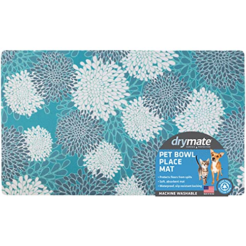 Drymate Futternapf-Platzdeckchen für Hunde und Katzen, saugfähiges Gewebe, wasserdichte Unterseite, rutschfest, maschinenwaschbar, strapazierfähig, 30,5 x 50,8 cm, Türkis und Weiß 8 von Drymate