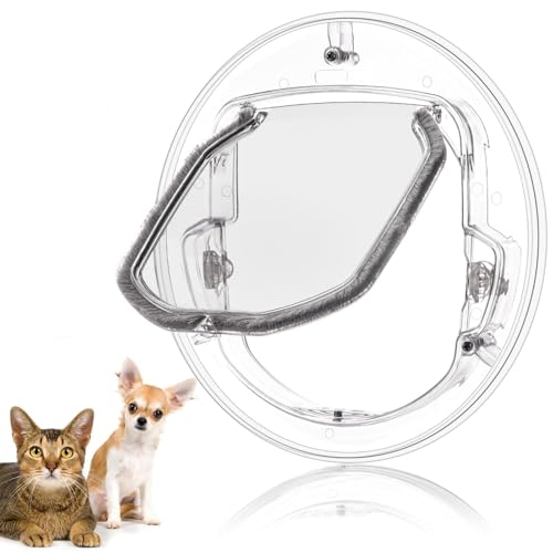 Dsacxixai Glas-Katzenklappe, Schwingtür für Katzen und Hunde, große Schwingtür für Haustiere, Schwingtür mit 4-Wege-Verriegelung (transparent rund) von Dsacxixai