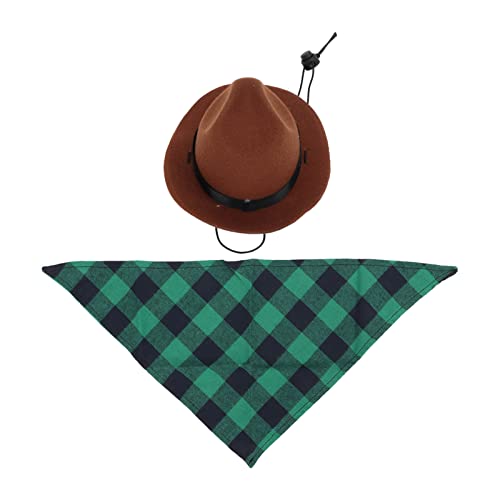 Haustier-Kostüme, verstellbares Haustier-Cowboy-Kostüm-Set, Cartoon-Mini-Haustier-Kleidungsset für Halloween-Party (Brown+Green Grid) von Dsacxixai