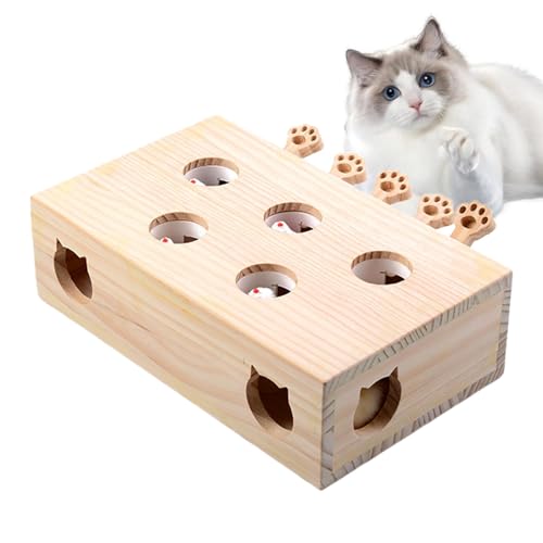 Dtaigou Interaktives Katzenspielzeug, Interaktives Katzenspielzeug - Holz Interaktives Whack Mole Game Katzenspielzeug - Interaktives Katzenkratzspiel, für gelangweilte Indoor-Katzenspiele. Fangen Sie von Dtaigou