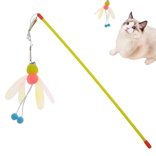 Dtaigou Katzen-Zauberstab-Spielzeug, Katzen-Angelrute-Spielzeug, Interaktiver Katzen-Teaser mit Plüschball, Interaktives Haustierspielzeug mit guter Zähigkeit für mittelgroße Katzen, große Katzen und von Dtaigou