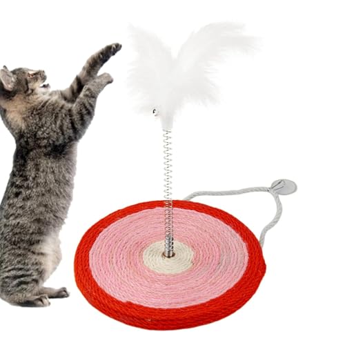 Dtaigou Katzenfederspielzeug, Katzenkratzer mit Feder - Teppich-Katzenkratzbaum mit Federstab-Spielzeug - Hochbeständiges Teppich-Kratzspielzeug, Sisalseil-Kratzunterlage zum Trainieren und Spielen von Dtaigou