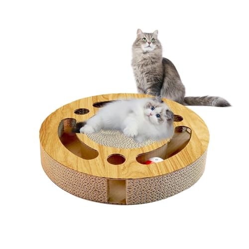 Dtaigou Katzenkratzbrett mit Ball, runder Katzenkratzer Spielzeug Drehteller, Wellpapier Katzenboden Kratzmatte Cat Teaser Drehteller von Dtaigou