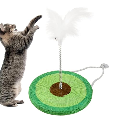 Dtaigou Katzenkratzmatte, Katzenfederspielzeug,Teppich-Katzenkratzbaum mit Federstab-Spielzeug | Hochbeständiges Teppich-Kratzspielzeug, Sisalseil-Kratzunterlage zum Trainieren und Spielen von Dtaigou