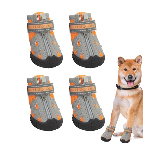 Dtaigou Mesh-Hundeschuhe,Hundeschuhe Outdoor,4 Stück tolle Stiefeletten für Hundepfoten | Hundeschuhe in 5 Größen verhindern EIN Verrutschen, atmungsaktive Hundeschuhe mit robuster Gummisohle für von Dtaigou