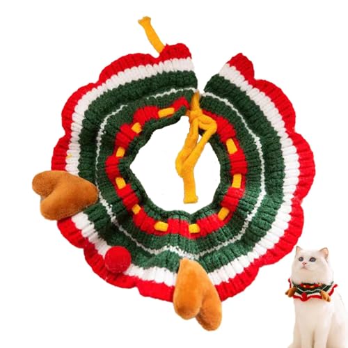 Dtaigou Weihnachts-Hundehalsband, gestricktes Haustierhalsband - Weihnachts-Welpenhalsband mit Elchgeweih-Design - Winter-Haustierschal für Foto-Requisiten von Dtaigou