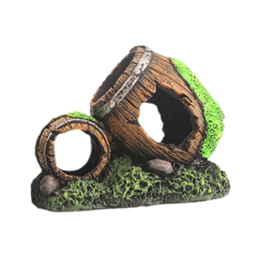 Dualoai Aquarium Dekoration Aquarium Ornament Rock Cave Gebrochene Fässer Figurine Harz Handwerk, 11.5 x 6.5 x 8.5 cm von Dualoai