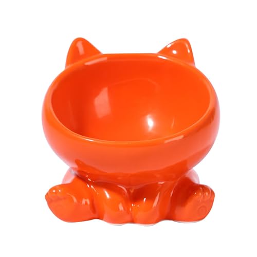 Dualoai Erhöhter Katzenfutternapf aus, Wassernapf für Kätzchen, Glatte Oberfläche, Futterbehälter, erhöhter Katzenfutter- und Wassernapf für Katzen, Orange von Dualoai