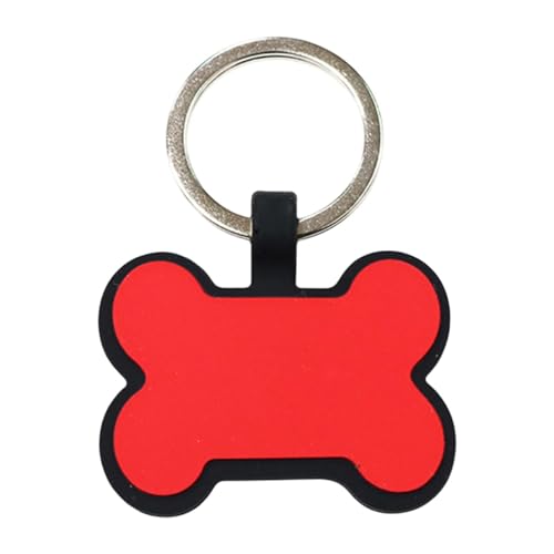 Dualoai Haustier ID Tag, leeres Design für Hunde und Katzen mit Schlüsselring, Knochenform, Rot von Dualoai