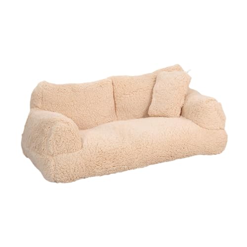 Dualoai Haustier Schlafsofa, Katzenbett für Hauskatzen, Tragbar, rutschfest, Bequem, Weiches Hundebett, Katzensofa für Kleine Hunde, Kätzchen, Beige Yellow L von Dualoai