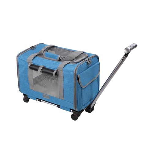 Dualoai Hunde-/Katzentragetasche mit Rädern, Teleskopgriff, Rolltragetasche, Reisetasche zum Einkaufen, Blau von Dualoai