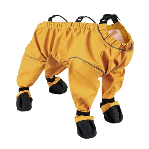 Dualoai Hunde-Regenmantel, Hunde-Regenjacke, bequem, leicht, reflektierend, Regenponcho, wasserdichter Haustier-Body für Spaziergänge, Yellow L von Dualoai