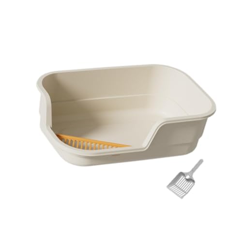 Dualoai Katzentoiletten Antihaft-Katzentoilette Großes Haustierzubehör Katzentoilette Anti-Spritzer-Kätzchentoilette Katzentoilette Sandkasten, Beige von Dualoai