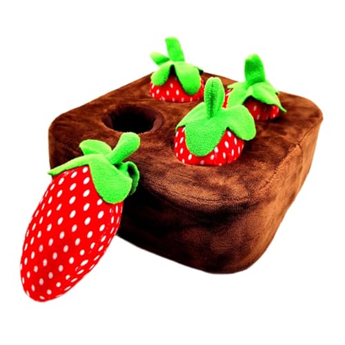 Dualoai Plüschspielzeug für Hunde mit Erdbeermotiv, Erdbeerernte, Versteckspiel, zum Herausziehen einer Erdbeere, für kleine, mittelgroße und große Hunde, S von Dualoai