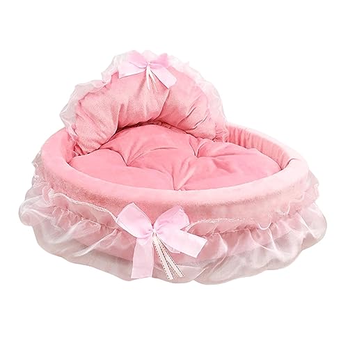 Dualoai Rosa Prinzessin Hundebett, Großes Hundebett, Couch, Kissen, Matte, Tragbares Haustierzubehör, Schlafbett, Spitze, Katzenbett, Zwinger Zum Schlafen, Rosa, S von Dualoai