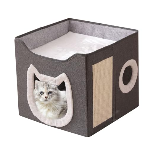 Dubbulon Katzenversteck | Klappbares Haustierhaus Hundezwinger Wohnung | 2-stöckiges Großes Winterhaus Warme Schlafstätte Versteck | Mit Kratzbrett Für Katzen Hunde Haustiere Indoor Outdoor Dubbulon Katzenversteck | Klappbares Haustierhaus Hundezwinger Wohnung | 2-stöckiges Großes Winterhaus Warme Schlafstätte Versteck | Mit Kratzbrett Für Katzen Hunde Haustiere Indoor Outdoor von Dubbulon