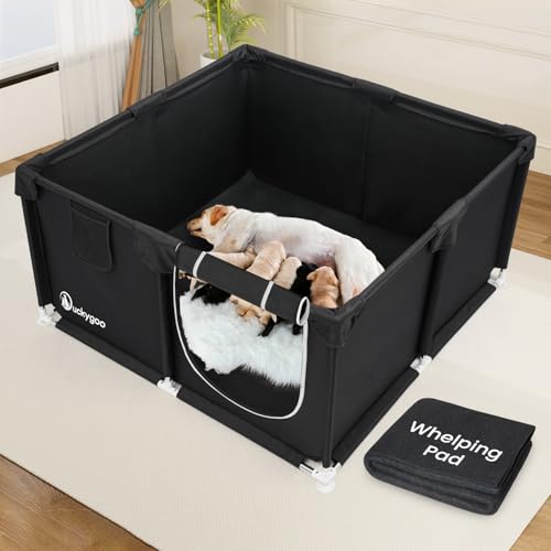 Duckygoo Welpenkiste für Hunde – 127,7 cm L x 127,7 cm B x 63,5 cm H Hundewelpenlaufstall für Welpen, Haustier-Welpen-Welpen-Welpen-Box, insgesamt 600D-Oxford-Gewebe mit saugfähiger Welpen-Auflage, von Duckygoo