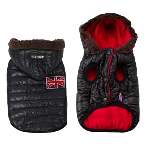 Ducomi Alaska - wasserdichte Hundejacke mit Kapuze - Winter-Daunenjacke für kleine mittelgroße Hunde - Gefütterte Jacke mit Fleece-Innenseite und automatischem Knopfverschluss (Black, L) von Ducomi