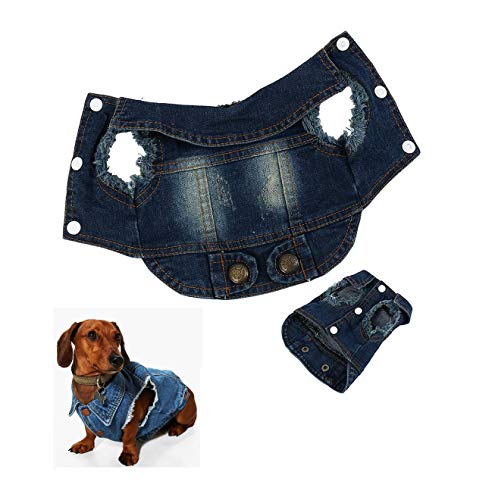 Ducomi Fonzie - Jeans Weste für Hunde, Denim, für kleine und mittelgroße Hunde, Vintage-Optik und Verbrauch, erhältlich in XS bis XXL (Dark Blue, XS) von Ducomi