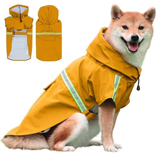 Ducomi Neon Regencape für Hunde, Klein, Mittelgroß, mit Klettverschluss, mit Reflektorband und Kapuze Verstellbar (Yellow, M) von Ducomi