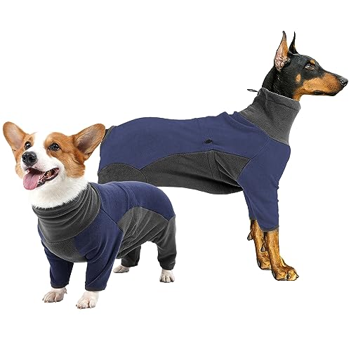 Due Felice Hund Wintermantel Warme Fleecejacke für Kleine Mittlere Große Hunde Ganzkörper Hund Onesie mit Beinen Verstellbares Haustier Kaltes Wetter Bodysuit Blau/Grau/XL von Due Felice