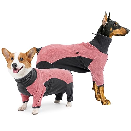 Due Felice Hund Wintermantel Warme Fleecejacke für Kleine Mittlere Große Hunde Ganzkörper Hund Onesie mit Beinen Verstellbares Haustier Kaltes Wetter Bodysuit Rosa/Grau/XXL von Due Felice