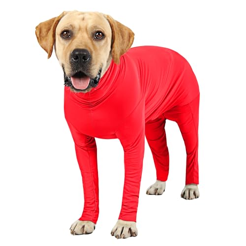 Due Felice Hunde-Einteiler, chirurgischer Genesungsanzug für nach Operationen, Haustier-Body gegen Haarausfall, langärmelig, Angstshirt für weibliche und männliche Hunde, Orange / Rot / L von Due Felice