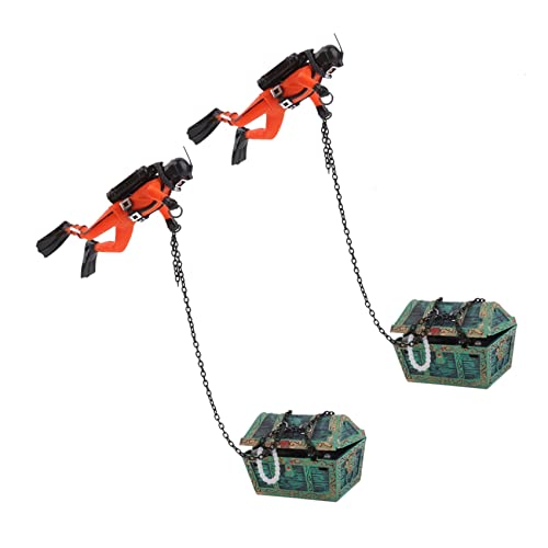 Duendhd 2 x Schatztaucher-Dekoration für Aquarium, Orange von Duendhd