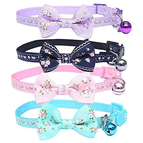 Duendhd 4 STÜCKE Katzen Halsband Kleines Blumen Katzen Halsband Sicherheit Schnell Verschluss mit Glocke Katzen Halsband Verstellbares Katzen Halsband mit Fliege von Dasing