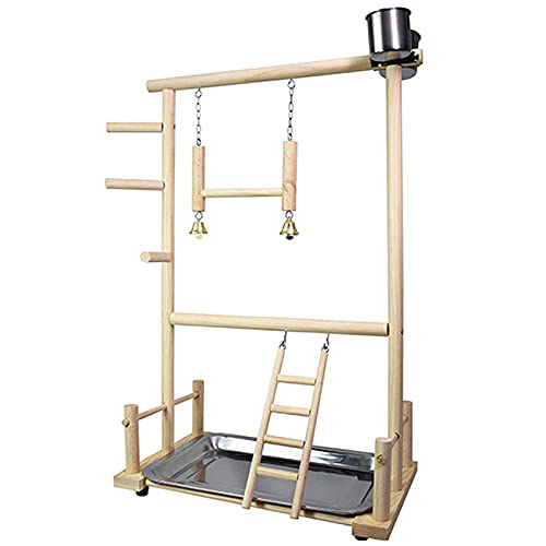 Duendhd Papageien-Spielplatz, Naturholz Papagei Barsch Gym Play Stand Sittich-Leitern mit Cups und Spielzeug ÜBungsspiel von Dasing