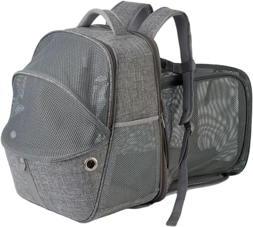 Duiaynke Tragbarer Katzenrucksack, Tragetasche, Rucksack, erweiterbares Netzgewebe, atmungsaktiv, faltbar, Haustier-Reisetasche, Grau von Duiaynke