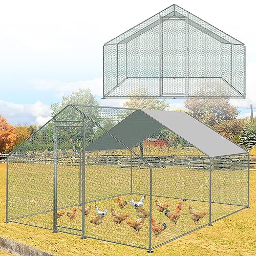 Duisrech Hühnerstall Freilaufgehege 3 x 3 x 2m groß Huhnerstallauslauf mit PVC-beschichtetes Schatten Dach Verzinkter Stahlrahmen für Hühnerkäfig Geflügelstall Vogelkäfig Kleintiere von Duisrech