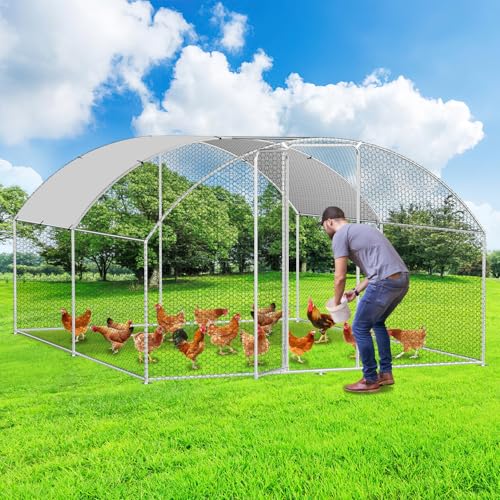 Duisrech Hühnerstall Freilaufgehege 3x4x2m Hühnergehege Kuppel Dach mit PVC-beschichtetes Schatten Verzinkter Stahlrahmen für Hühnerkäfig Geflügelstall Vogelkäfig Kleintiere von Duisrech