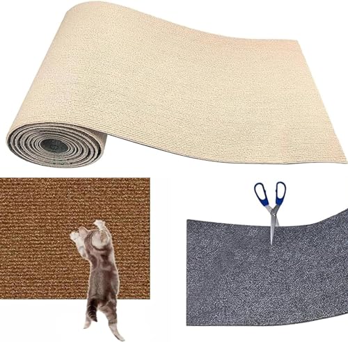 Dujuanus Cat Scratching Mat, Kratzmatte für Katzen, Selbstklebend Kratzmatte Katze, DIY Trimmbarer Teppich Matte Pad Katzenkratzbretter, Katzenteppich für Kratzbaum (30 * 100cm,Khaki) von Dujuanus