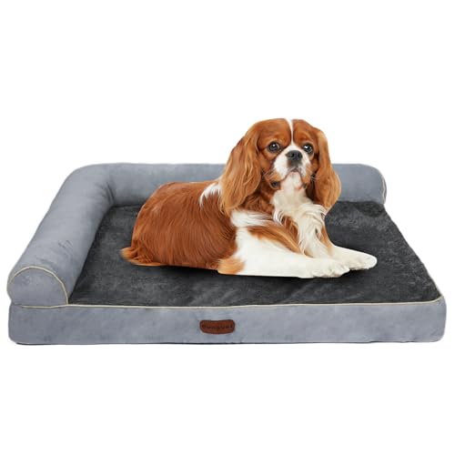 Dungwei Orthopädisches Hundebett, wasserdicht, großes Hundebett mit abnehmbaren Nackenrollen und waschbarem Bezug, 99,1 x 58,4 x 17,8 cm, Hellgrau von Dungwei