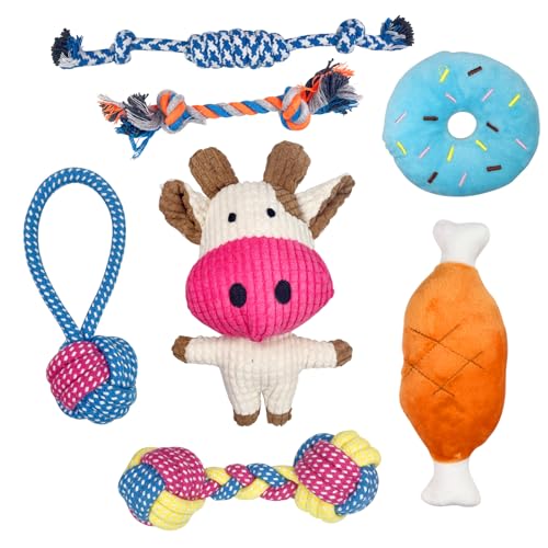 Dunkwckore 7 Stück Hundespielzeug Kleine Hunde, Welpenspielzeug, Spielzeug Hund, Dog Toys, Langlebiges Kauspielzeug und Quietschend Intelligenz Hundekuscheltiere Set, Welpen Bissfestes Kuscheltier von Dunkwckore