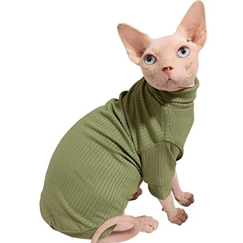 DuoMeiMi Sphynx Haarlose Katze, niedlich, weich, atmungsaktiv, schützendes Outfit, runder Kragen, Weste, Kätzchen-Kleidung, Größe L, Grün von DuoMeiMi