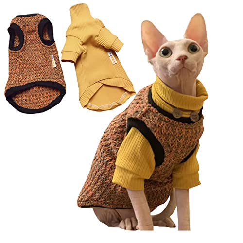 DuoMeiMi Sphynx Haarlose Katze Niedlich Weich Atmungsaktiv Schutzoutfit 2 Stück Rundkragen Weste Kätzchen Kleidung (3XL, Gelb und Orange) von DuoMeiMi