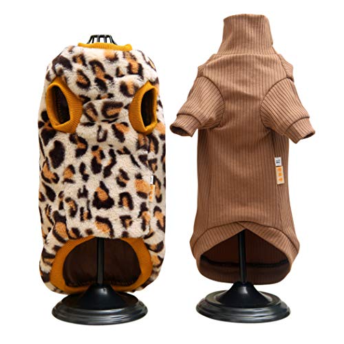 DuoMeiMi Sphynx Haarlose Katze Niedlich Weich Atmungsaktiv Schutzoutfit 2 Stück Rundkragen Weste Kätzchen Kleidung (XL, Braun und Leopard) von DuoMeiMi