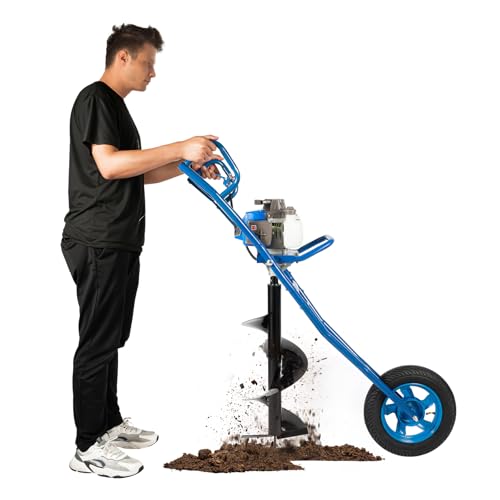 Duoruameng 2-Takt Benzin Erdbohrer, 63CC Post Lochbagger Erdlochbohrer mit Gummireifen, Bohrerlänge 81cm Ø 30cm, Post Hole Digger für Bauernhöfen Gärten von Duoruameng