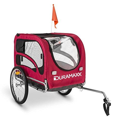 DURAMAXX King Rex Fahrradanhänger & Hundebuggy - Fahrradanhänger Hunder mit 250 Liter Volumen, max. 40 kg, für kleine bis mittelgroße Hunde, Kugel-Kupplung für 26'' - 28'' Fahrräder, rot von Duramaxx