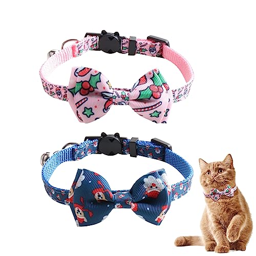 2 PCS Hundehalsband Weihnachten Hunde Halsband mit Hunde Fliege Abnehmbarer Hundehalsband,verstellbares Hundehalsband Weihnachts Katzenhalsband mit Sicherheitsverschluss für Katze (Weihnachtsmann) von Durdiiy