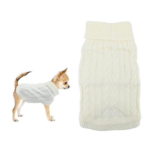 Durdiiy Hundepullover, Klassisches Weiß Strickpullover für Haustiere, Sweater für Hunde, Waschbar Rollkragen Hundepulli Elastisch Pullover Hunde Shirt Hunde Pullis für Chihuahua Yorkshire Terrier (S) von Durdiiy