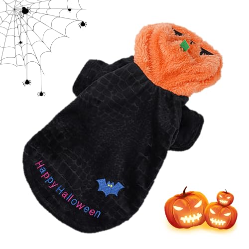 Hund Halloween Kostüm mit Kürbis und Fledermaus Dämon Muster Haustier Hoodie Welpen Hoodies Mantel Hunde Dicke gepolsterte Mantel Plüsch Hundekleidung (L) von Durdiiy