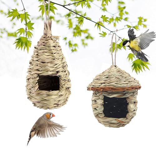 Durnrge Vogelnest, Bird Nests Hand-Woven Vogelnester Handgewebt Kleine Vogel Nistkästen Vogelnest im Garten, for Outdoor Hanging Wellensittich Meise, Kanarienvogel, Amsel, Hummingbird, 2 Stück von Durnrge