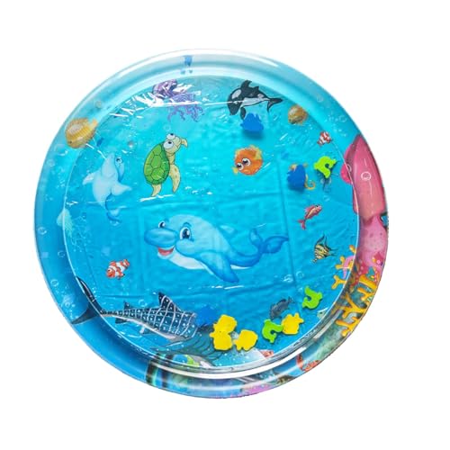 Duroecsain Aufblasbares Wassermatte für Baby und Haustier, Runde Sensorische Wasserspielmatte Spielzeug für Katzen und Hunde, 97 x 97 cm von Duroecsain